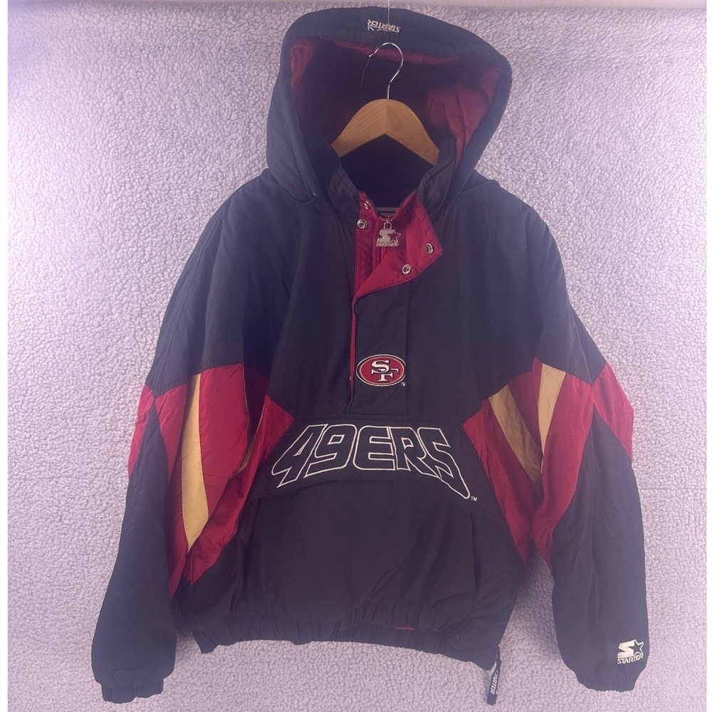 Vintage Starter NFL Pro Line San Francisco 49ers Puffer Jacket Black Red Mens L